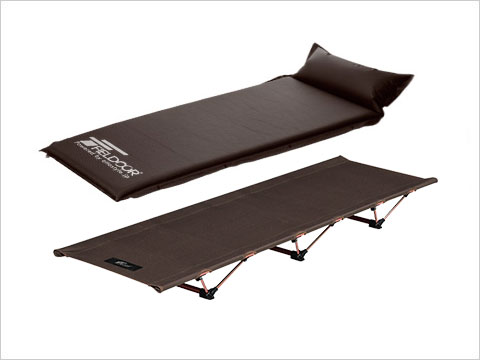 ALUMINUM COMPACT COT+INFLATABLE MAT WITH PILLOW(S) アルミコンパクトコット+枕付き車中泊マット(S)セット